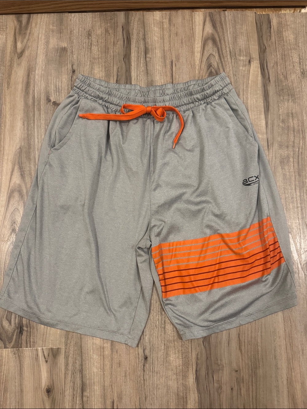 ACX Men’s Light Gray Athletic Shorts with Orange Accents